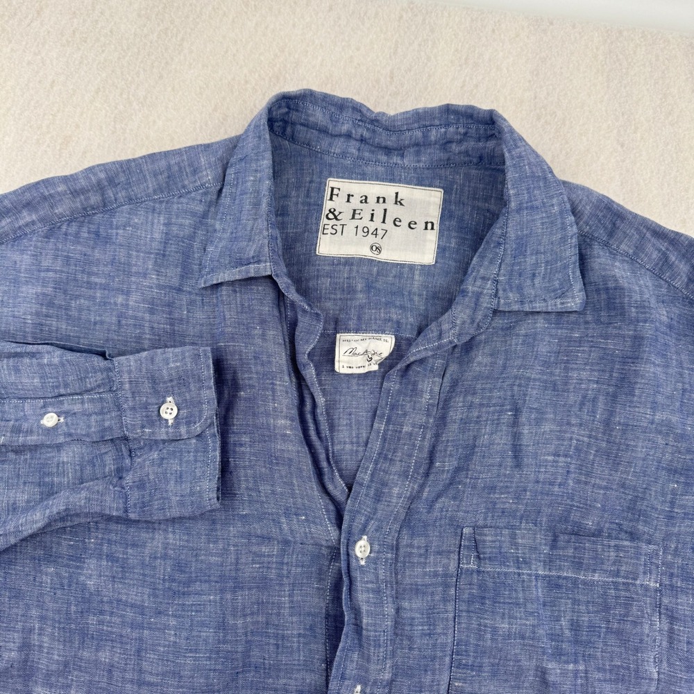 Frank & Eileen Mackenzie 100% Linen OS Oversized Button Down Blue Italian Fabric